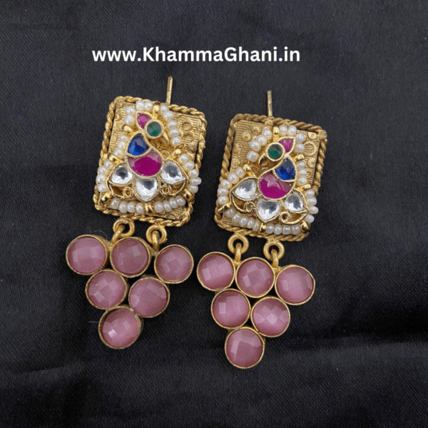 pink kundan earrings